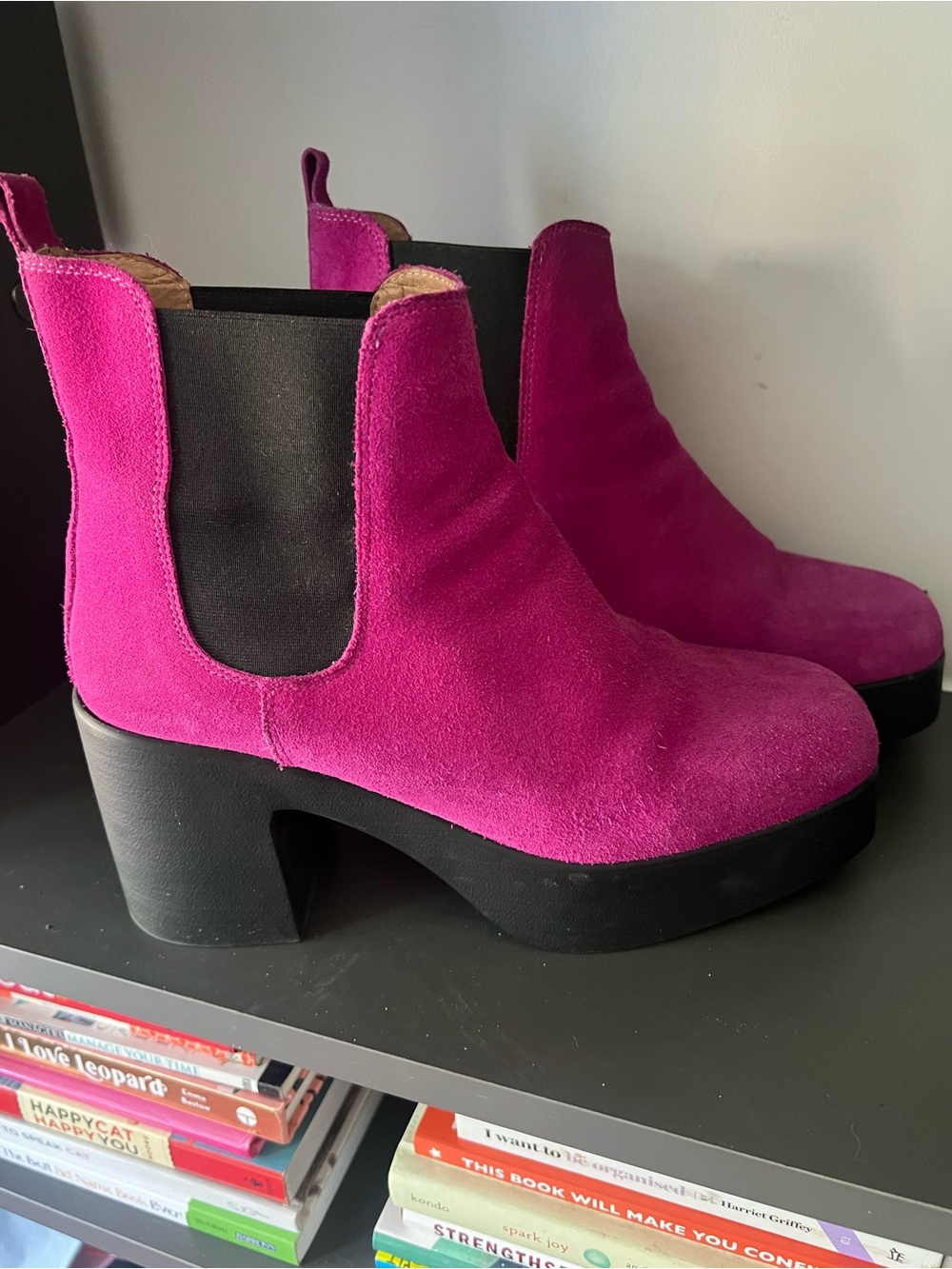INTENTIONALLY BLANK Fuchsia Suede Platform Chelsea Booties